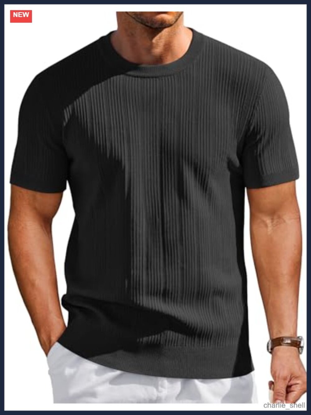 Men's Knit T-Shirt Short Sleeve Crewneck Ribbed Casual Dress Tee